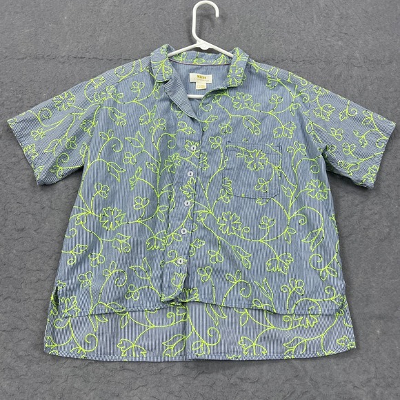 Maeve Anthropologie Clarissa Blouse Women's 6 Blue Striped Floral Button Up Top* - Picture 4 of 11